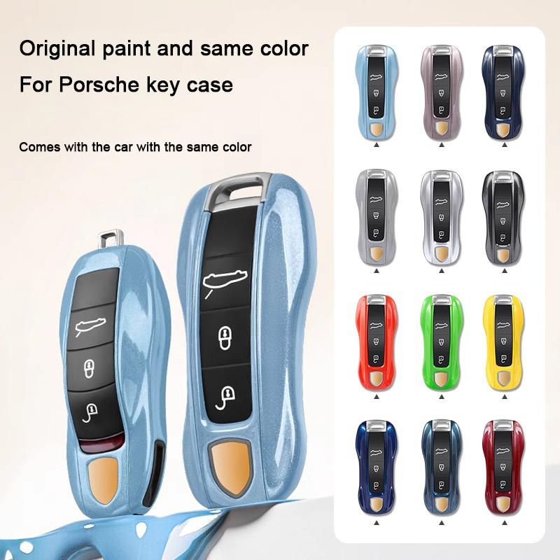 Car Key Paint Case Bordeaux Red Shell Replacement for Porsche Cayenne Mancan Panamera 911 718 Boxster Cayman Taycan 2010-2024