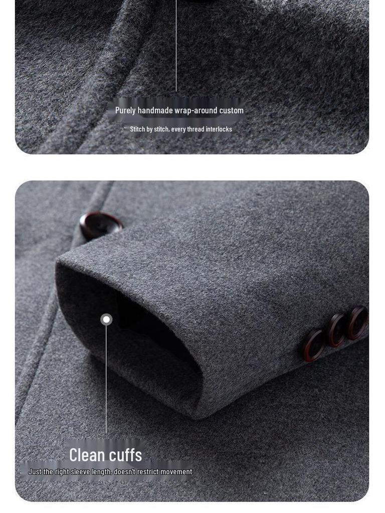 Men's Double-Breasted Wool Blend Over-the-Knee Coat