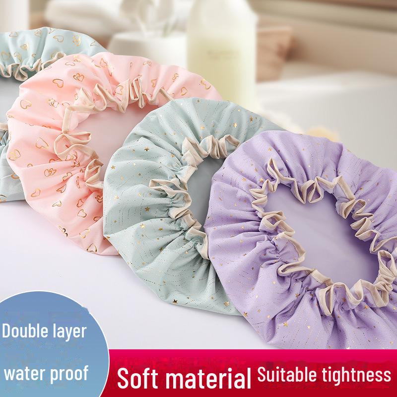 Waterproof Double-Layer Polyester Cotton Shower Cap for Women