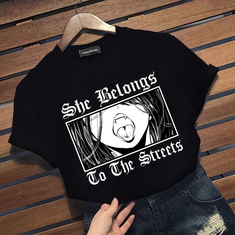 New Horror Anime Pattern Printed T-Shirt Women's Outdoor Cool Street Round Neck Loose Short Sleeve Shirt Tops