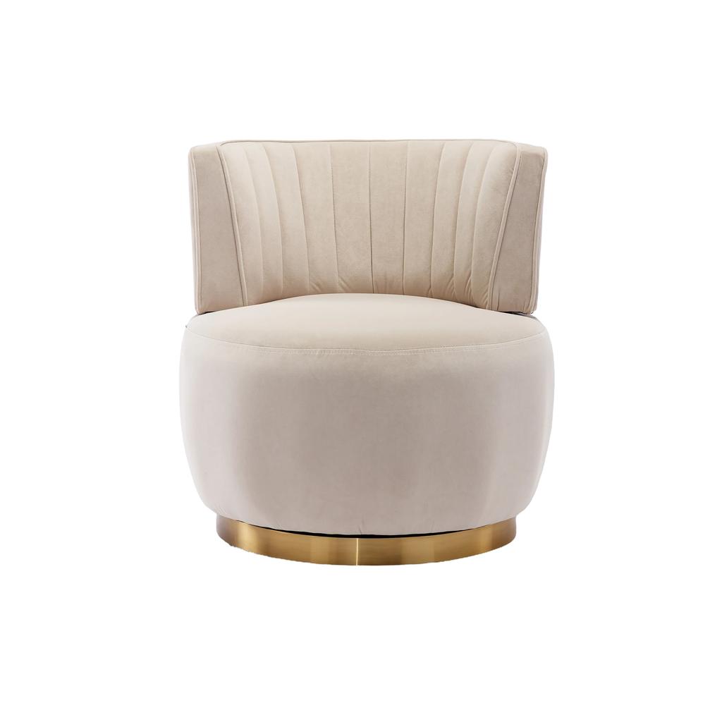 Silla Giratoria Moderna de 360 Grados, Acabado Suave de Terciopelo, Respaldo, Estructura Estable, Sillas Tipo Barril, Adecuada para Sala de Estar Dormitorio Estudio, Beige
