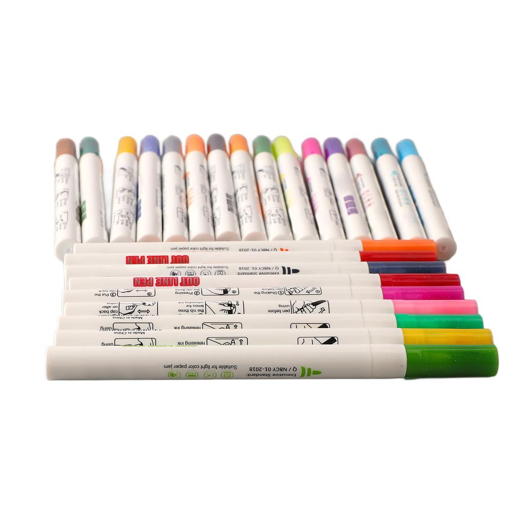 Outline Markers 24 Colors Fluorescent Ink Leakage Proof Double Line Pens for Drawing Writing Marking