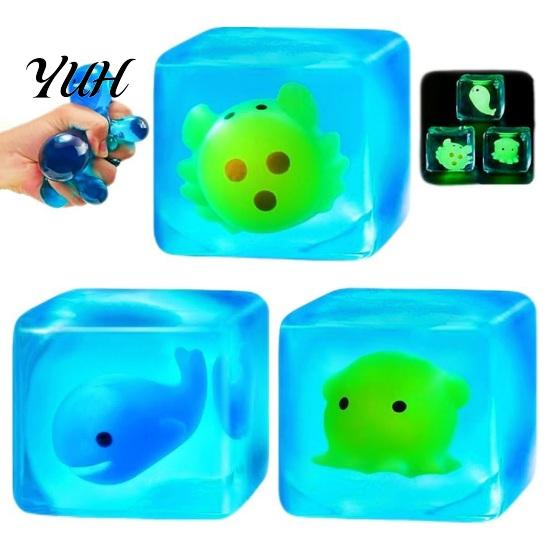 Clear Cube Toy Glow-in-the-Dark Stress Toy, Relief Squeeze Luminous Ocean Animal Sensory with Sea Inside Portable
