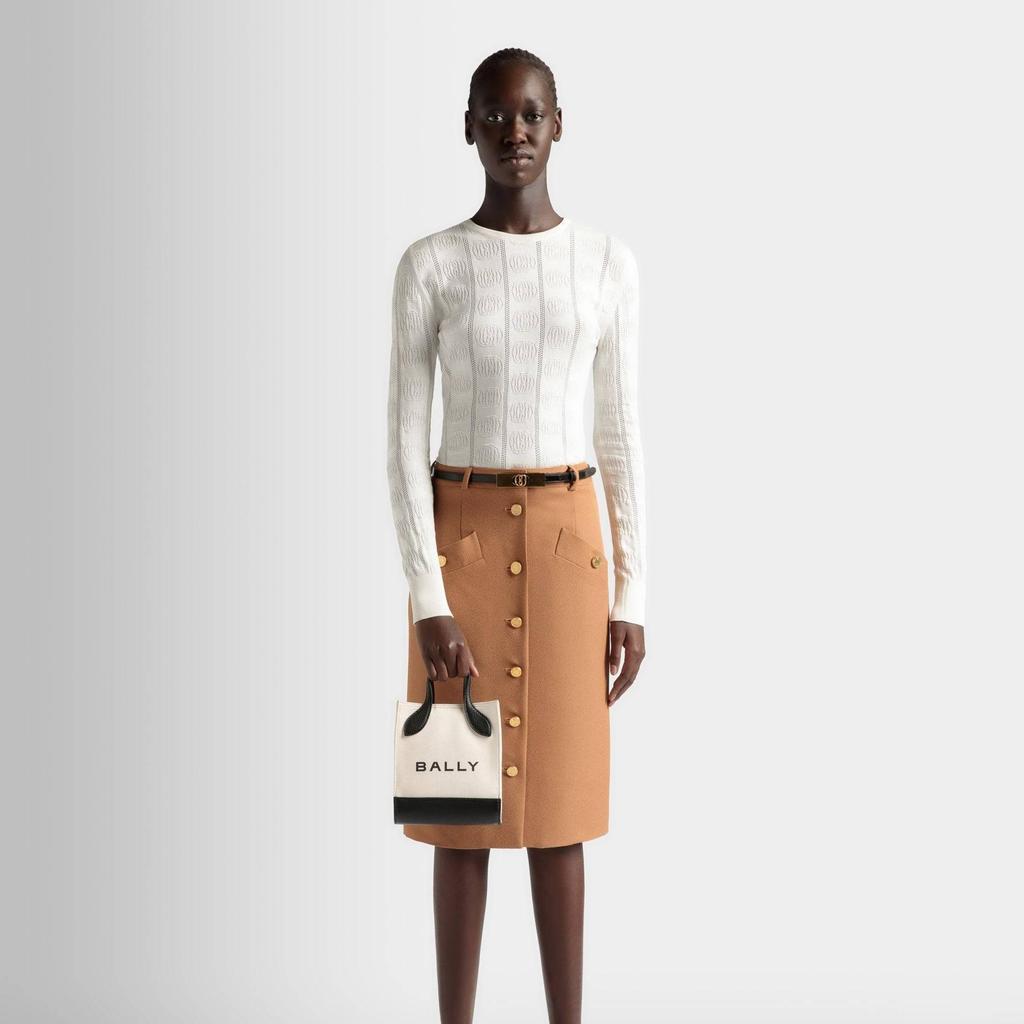 Bally Bar Leather Tote Bag With Gold Metal Accents Mini Women Tote Bags White 6306502