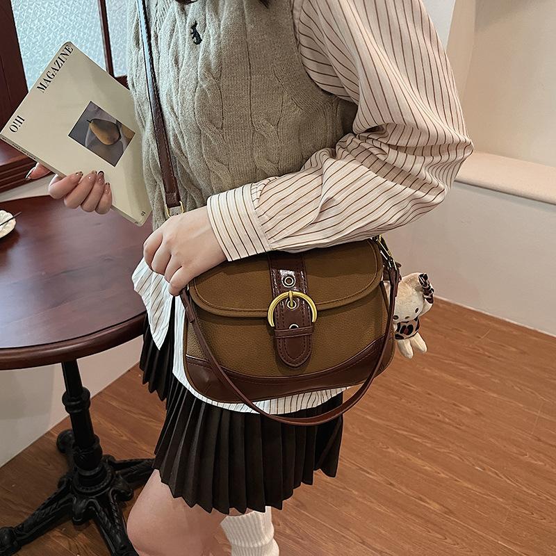 Vintage Autumn Underarm Bag Women'S Fashion French Splicing Contrasting Color Pea Bag Shoulder Baguette Bag