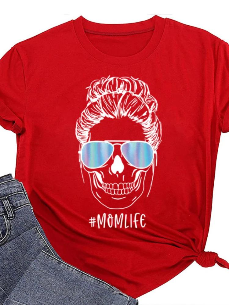 MOMLIFE Skull Head Print Women T Shirt Short Sleeve O Neck Loose Women Tshirt Ladies Tee Shirt Tops Clothes Camisetas Mujer