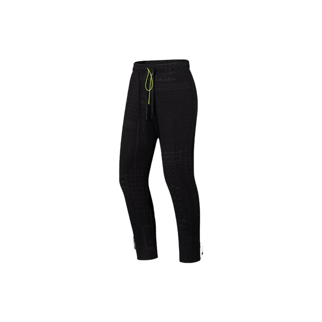 Li Ning Solid Color Logo Embroidered Elastic Waist Drawstring Cuffed Sports Pants Women Pants Black AKLS948-1