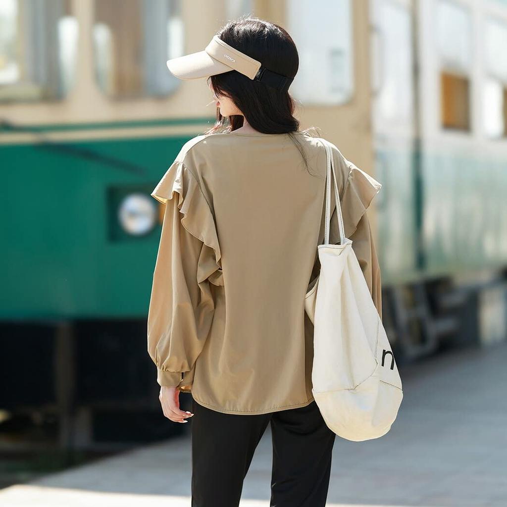 Teddy Long Sleeve Rash Guard with Slit Women's Leggings, Amphibious, Hoodless, Thin, rashguard027-A (L, A Beige)