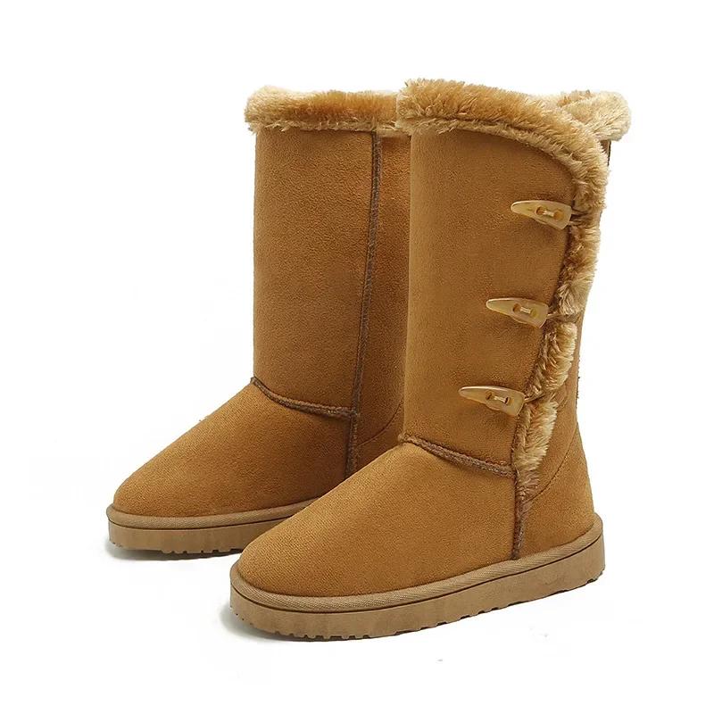 Fashion Women's Snow Boots Winter Plush Ankle Boots Warm Non-slip Platform Cold Comfort Cotton Shoes Women's Horn Buckle Cotton Boots