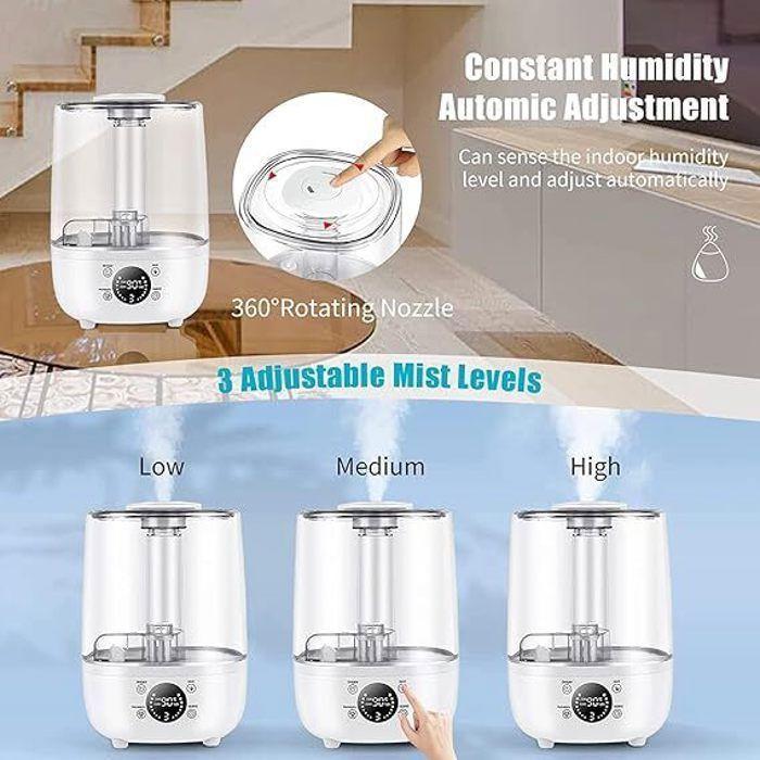 Humidificateur - Blanc - 4L - Silencieux - 3 modes de brouillard - Minuterie Auto Off
