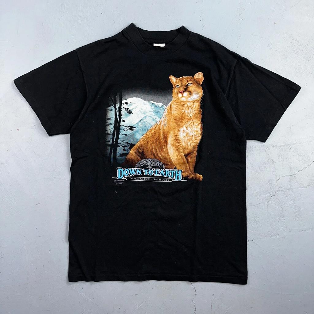 Vintage 3D Emblem Down To Earth 90er Natur Panther T-Shirt Schwarz Harley Katze
