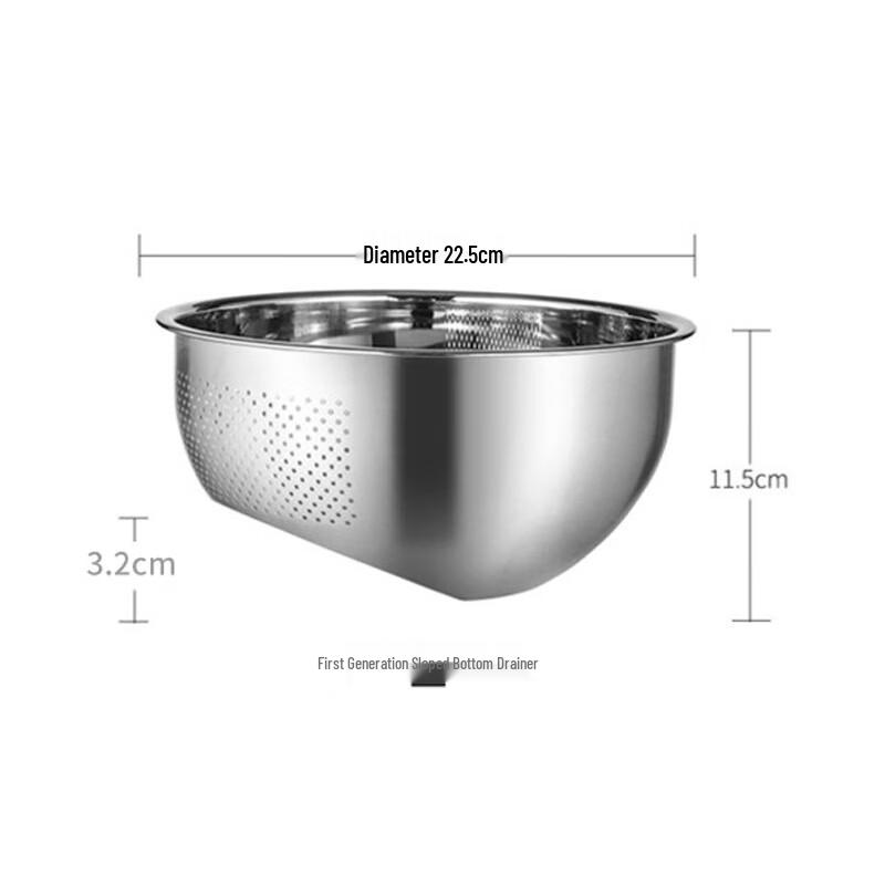 ZhiShi 26cm Slanted Stainless Steel Rice Washing & Drain Bowl Set (2-Pack)