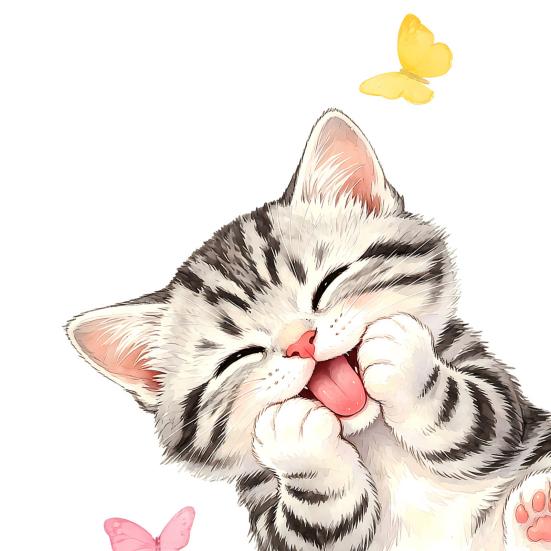 Cute Cat Window Cling, Cartoon Kitten Butterfly Decals, Reusable Watercolor Animal Static Glass Sticker for Kids Room Bathroom Decor