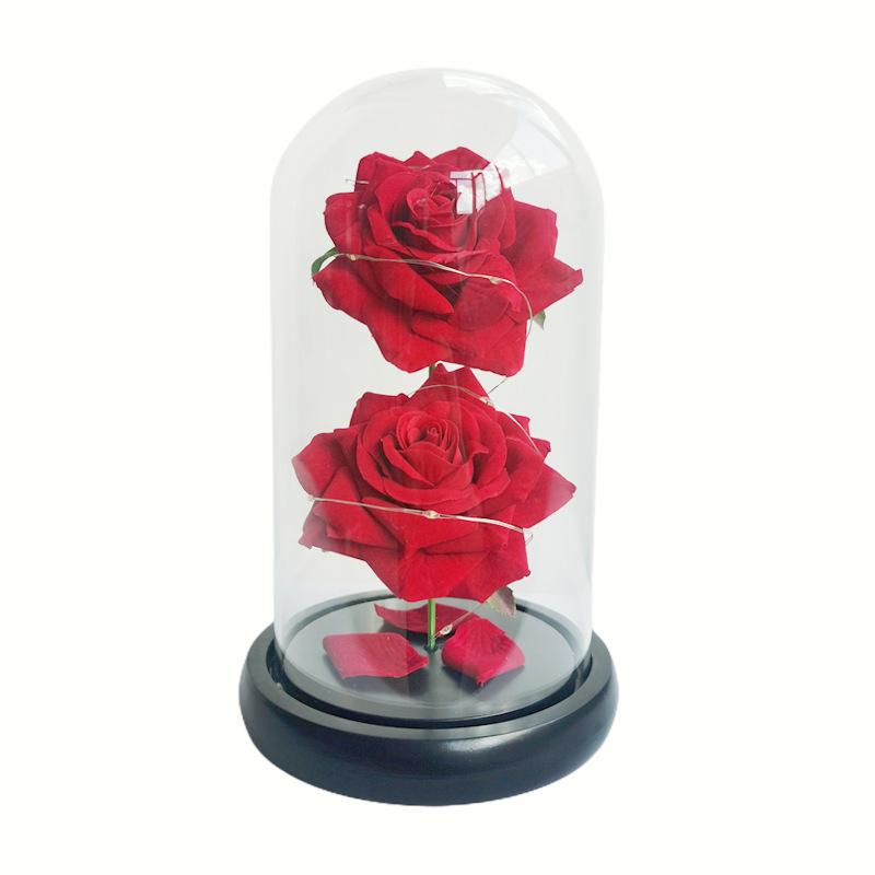 Large Two Glass Cover Rose Ornament, Creative Valentine's Day Gift, Luminous LED Light Simulation Flower