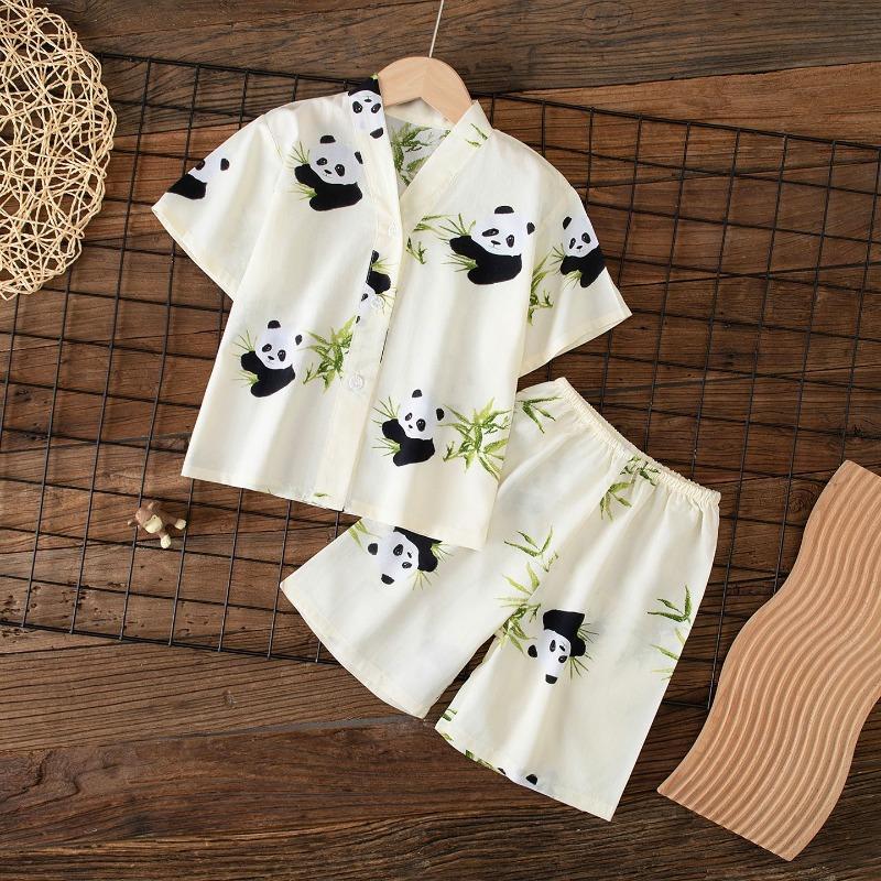 Kids 2-Piece Set 1-15Y Unisex Summer Casual Printed Viscose Cardigan+Shorts