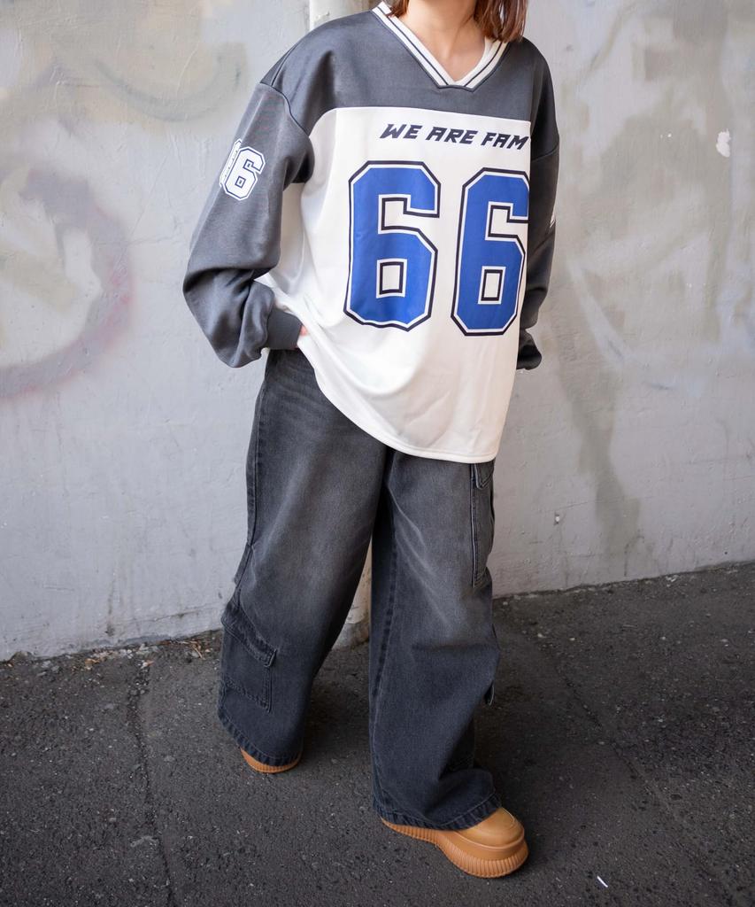 WEGO Numerowana Satynowa Duży Rozmiar Luźna Prezent Damska Bluza z Dekoltem V, F, Sumikuro, Wiosna/Jesień/Zima, Streetwear, Odzież Sportowa, Dopasowana,