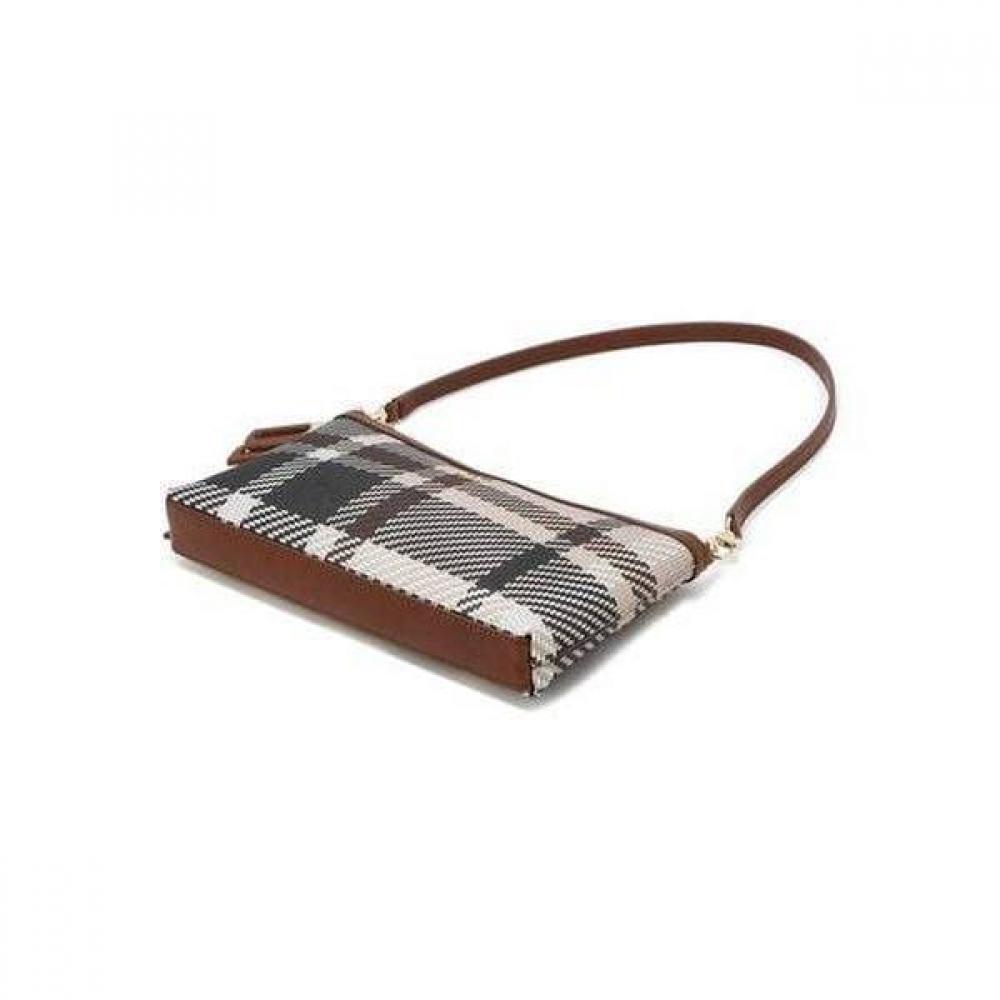 Daks Brown Tartan Check Leather Mixed Shoulder Bag Dcwa5e209w2
