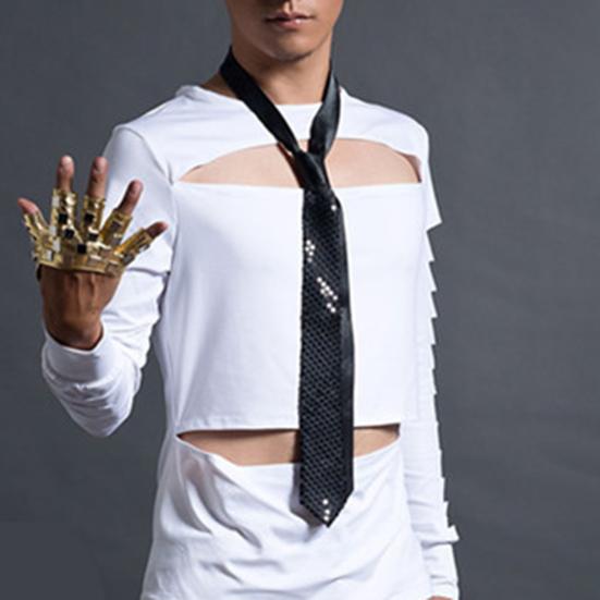 Men Tie Shiny Sequin Vintage Formal Business Style Adjustable Elastic Band Solid Color Lightweight Suit Coat Waistcoat Performance Stage Show Necktie