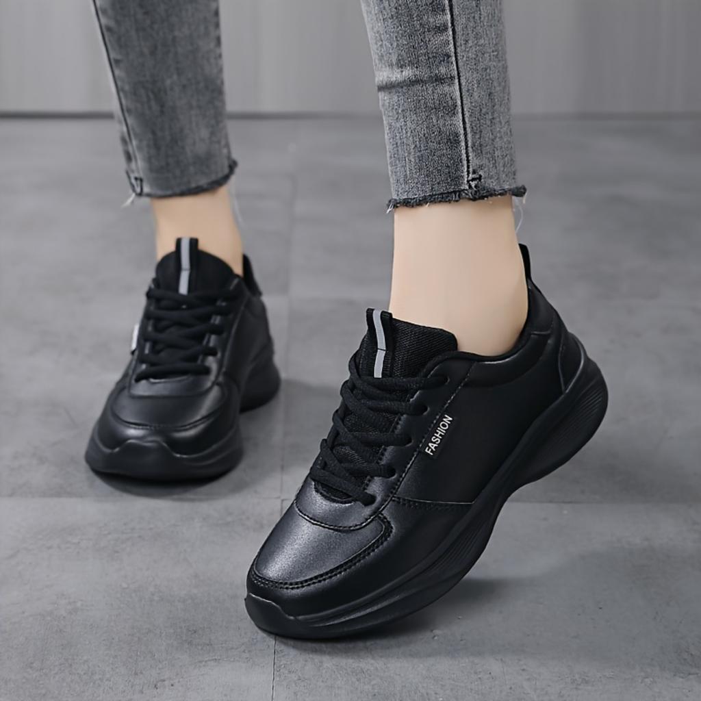 Fashionable and Casual New Leather Waterproof and Anti Slip Thick Soled Letter Sports and Leisure Running Plus Size Women's Shoes