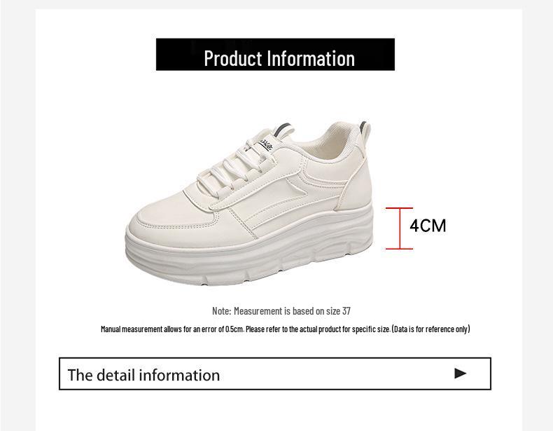Women's W3612 White Leather Thick-Soled Casual Shoes, 2024 Autumn Collection