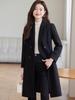 Trendy Navy Blue Wool Trench Coat for Work - Mid-Length, Petite Fit