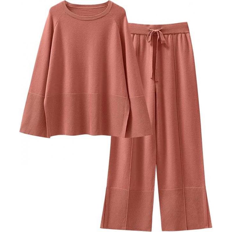 Autumn/Winter 2025 Bell Sleeve Knit Set - European/American Fashion, Round Neck, Slit Details