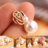Women's White Pearl Gold-toned Ear Studs Earrings Bride Jewelry Gift Eardrop