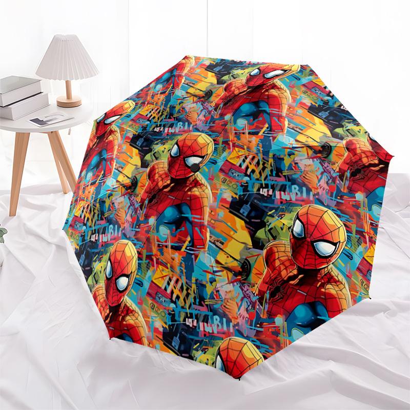 1pc Spider-Man, Graffiti Automatic Folding Umbrella - Compact 8-Rib Design, Durable Plastic & Iron, Daily Use F104003