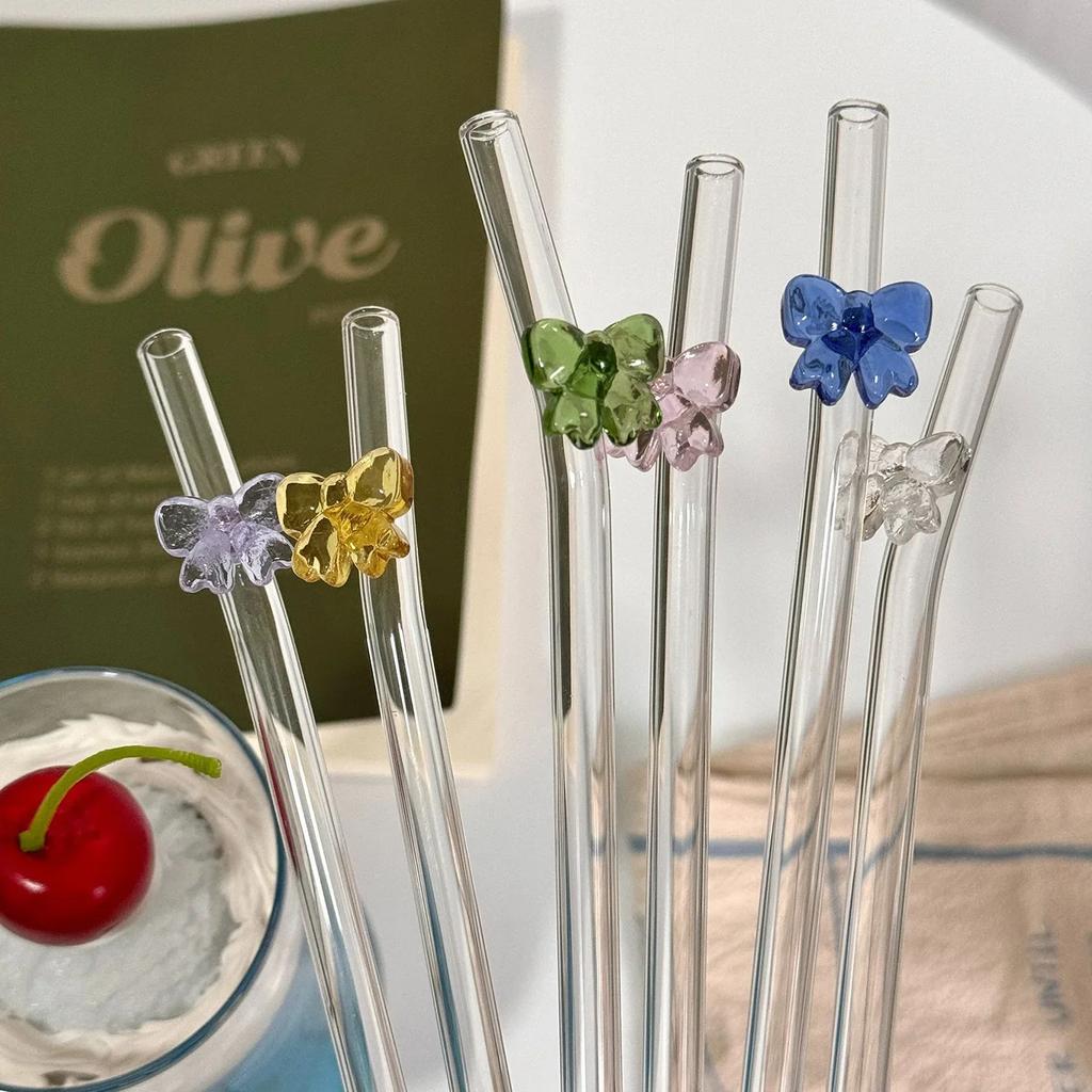 Reusable Drinking Glass Straw Cute Butterfly Flower Shape Straw for Smoothies Juice Milk Bar Accessories Theme Party Bar Tools