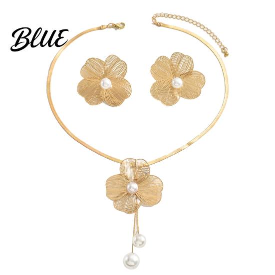 Dress Matching Jewelry 2Pcs/Set Women Necklace Earrings Set Hollow Flower