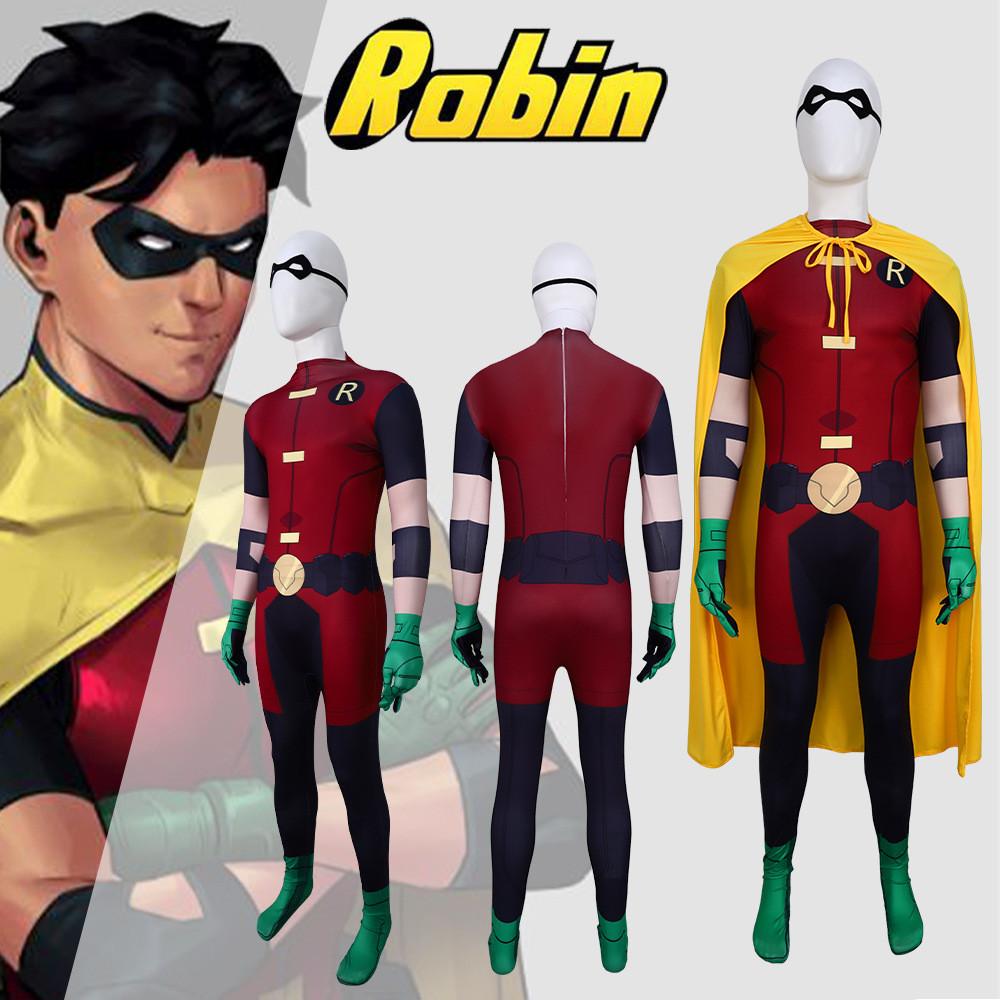 Superhero Jumpsuit Robin With Eye Patch Cloak For Halloween Cosplay Party And