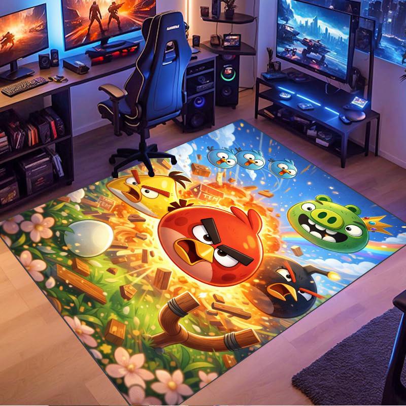 Angry Birds Game Character Print Area Rug Non‑Slip Rectangular Floor Mat Gaming Room Home Decor Carpet