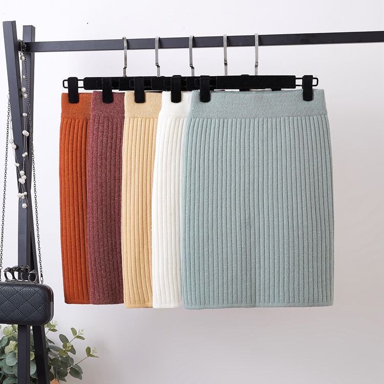Large Size High Waist Hip Hugging Knitted Half Skirt Yarn Versatile Skirt