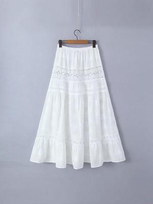 Damen Hoher Bund Weiß Spitze Stickerei A-Linie Langer Rock - Herbst & Winter Sanfter Stil