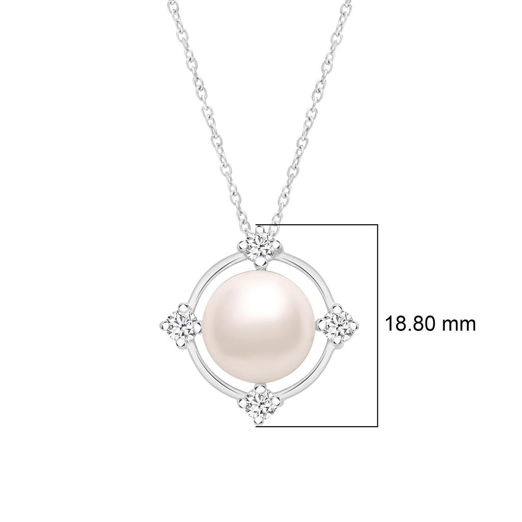 10MM Round Shape Pearl Gemstone 925 Sterling Silver Floating Halo Solitaire Pendant Necklace For Women Jewelry