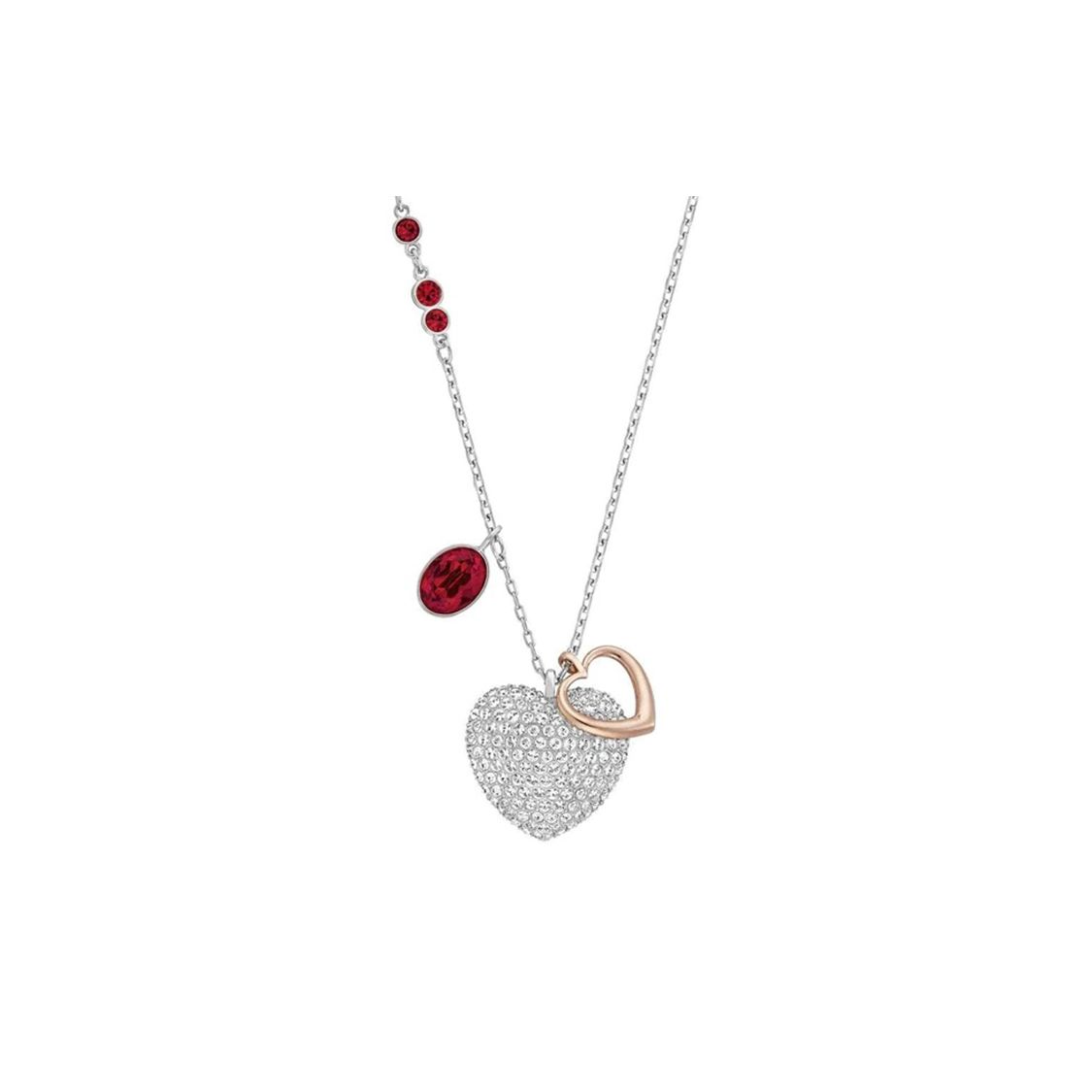 Swarovski Duo Heart Love Pendant Necklace Women necklace Silver 5139473 Box (Random Color)
