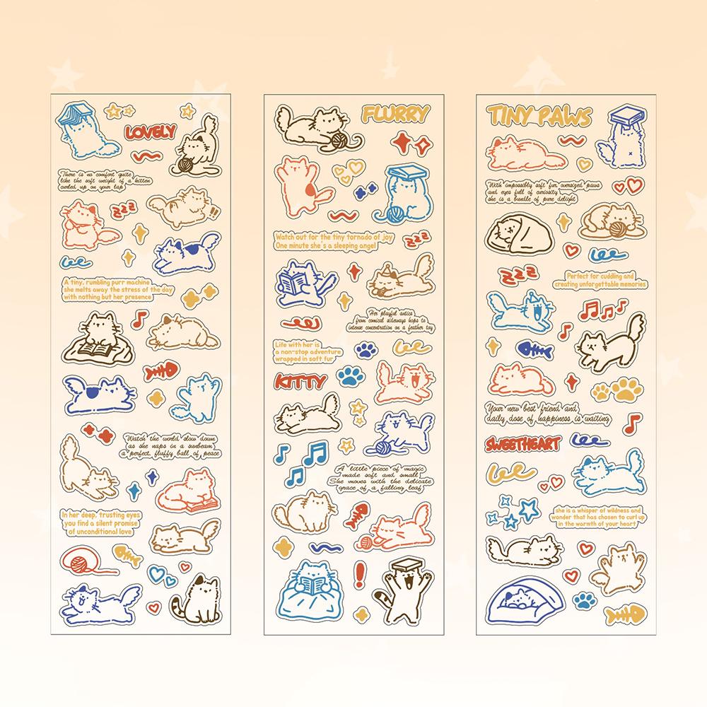 Cat daily cute cat English pattern waterproof tent material DIY card decoration sticker