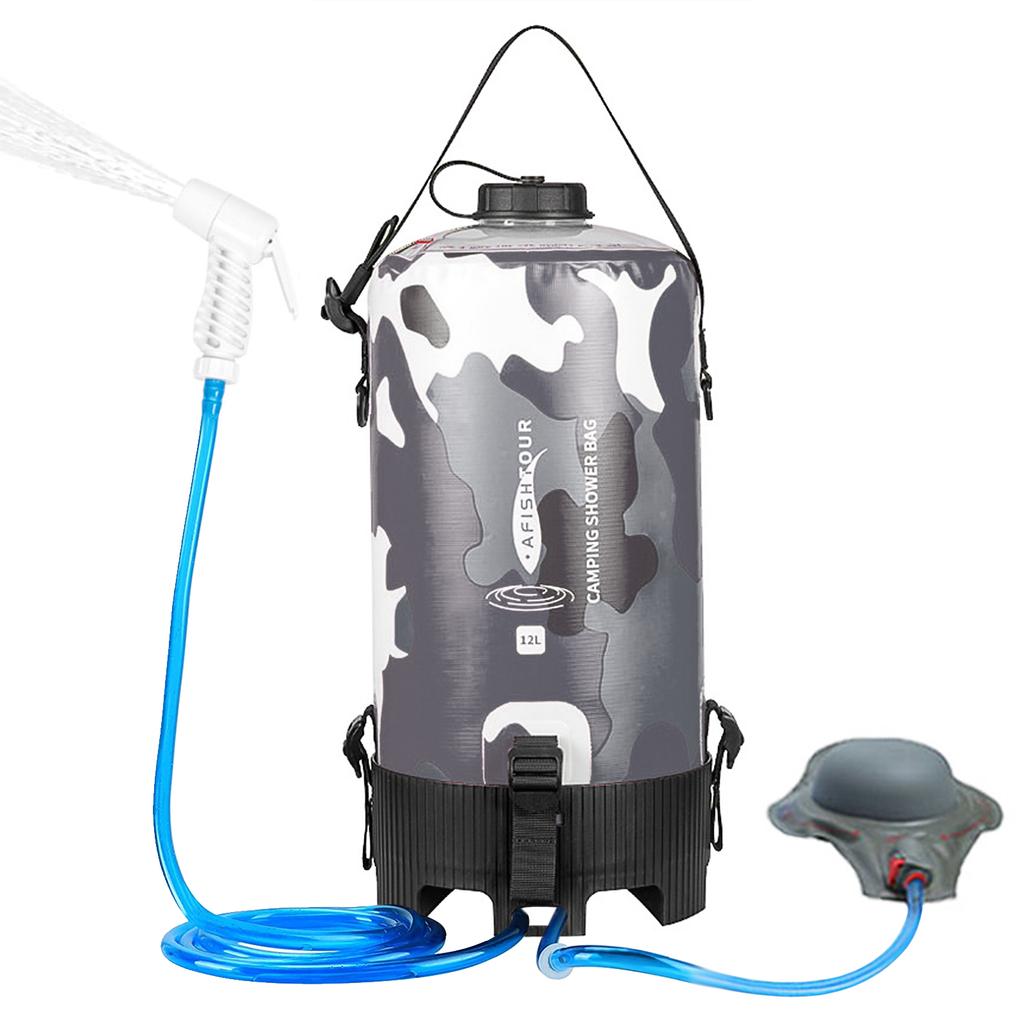 12L Portable Camping Shower Bag with Foot Pump and Shower Head Hose for Camping Hiking Backpacking Backpacking Shower Bag