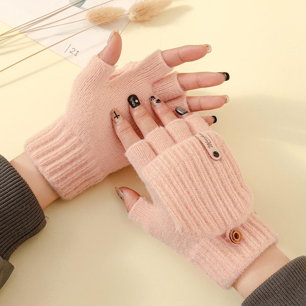

Fashion Touchscreen Knitted Wool Gloves Anti-Cold Half-Finger Bicycle Riding Gloves Thickened Winter Gloves Writing And Typing рожевий