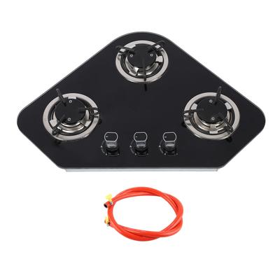 Fogão a Gás de Mesa Painel de Vidro Temperado Aço Inoxidável 3 Queimadores 1.8Kw Cooktop a Gás para Barco Caravana RV