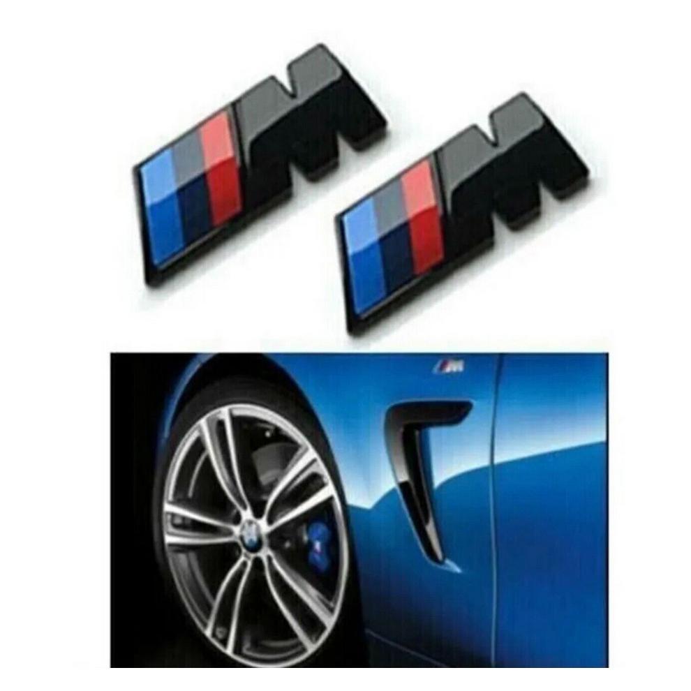 2x BMW M Sport Znak Lesklý Černý Samolepka Boční Křídlo Blatník Znak 45x15mm