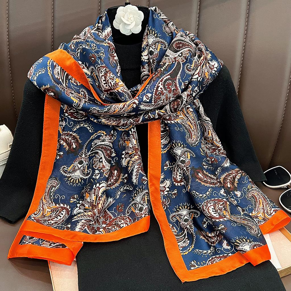 Cashew flower brocade silk scarf women's summer personality with thin shawl scarf dual-purpose