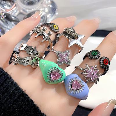 Enamel Dark Retro Retro Individual Cold Wind Opening Ring High Sense Love Stacking Ring