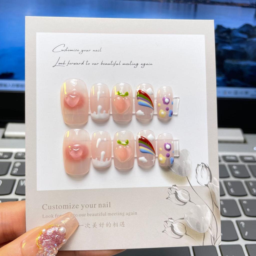 10pcs/set Purely Handmade Wearable Nails Removable Nail Art French Simple False Nails Finished Long and Short Nails