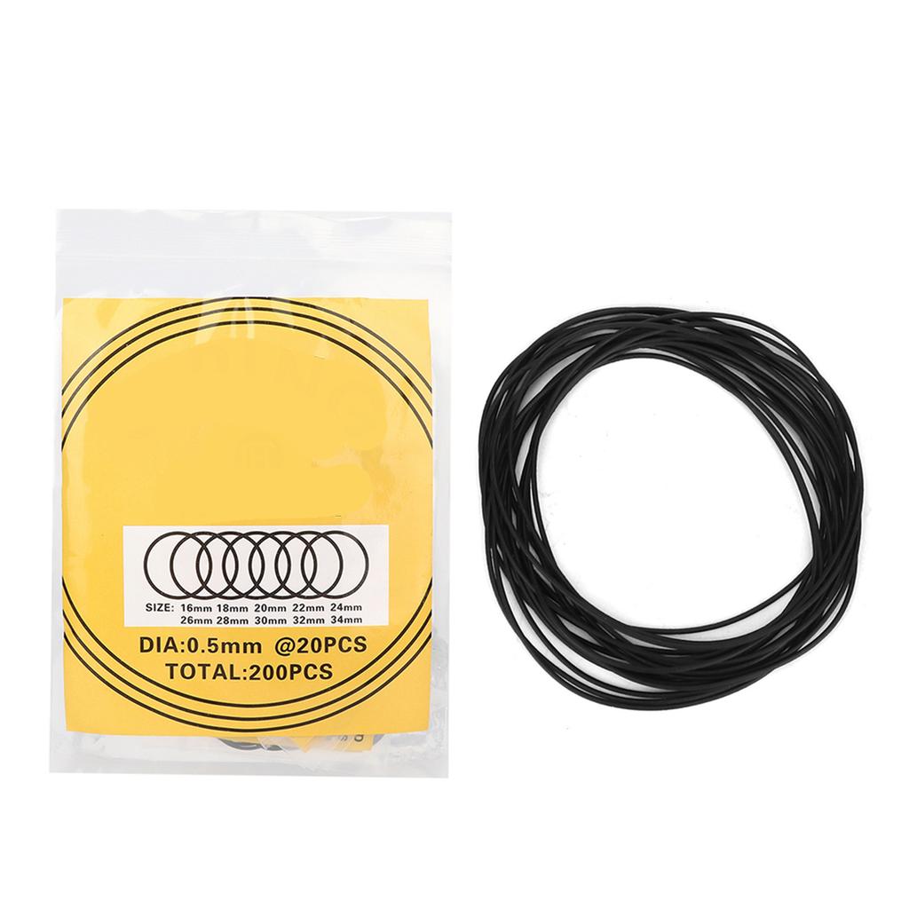 200pcs O Ring Waterproof Rubber Seal Watch Back Cover Seal Gaskets Repairing Tool (0.6mm )