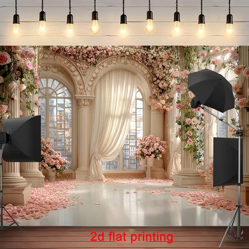 

2D Pink Rose Palace Backdrop Wedding Engagement Party Photo Background 47.2x31.5inch/120*80cm