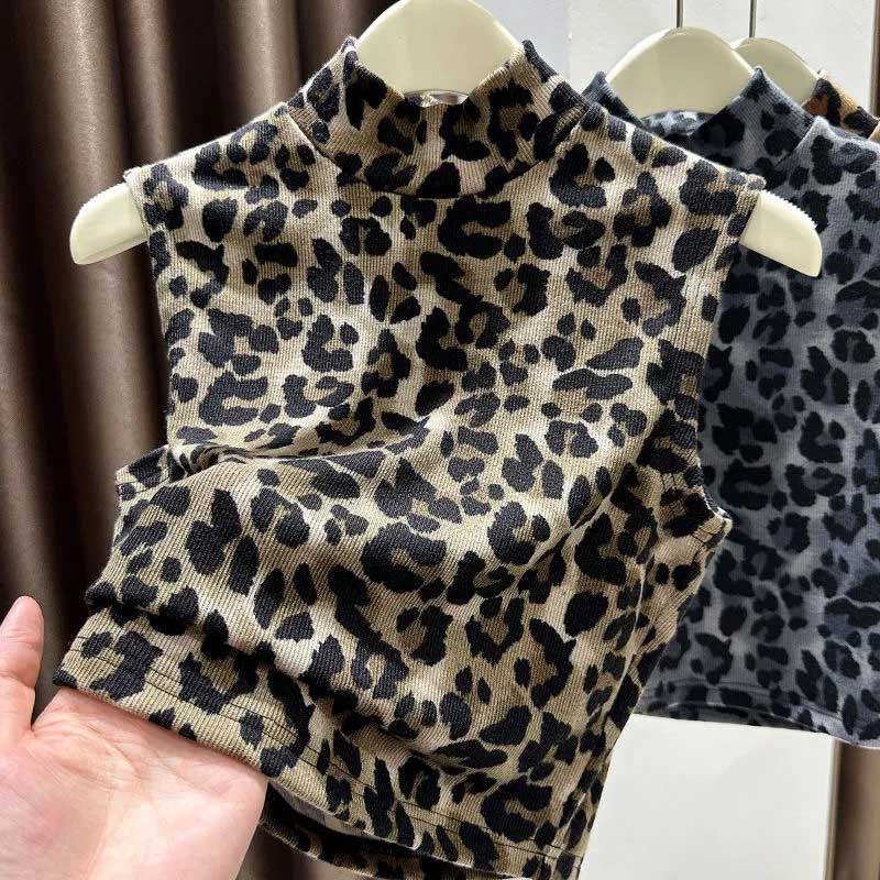 Leopardí vesta pro ženy Topy bez rukávů Vesta s polovičním rolákem Nadměrná Zesílená Neformální vesta