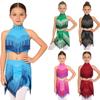 Eye-Catching Latin Dance Top with Skirt for Girls: Halter Neck Rhinestone Tassel Crop Top & Attached Briefs Skirt for Recital