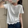 Elegant Floral Lace Patchwork Cotton T-shirt - White, Short Sleeve, Summer Style
