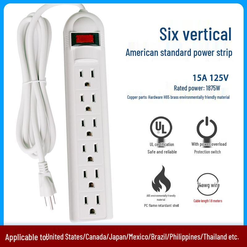 UL Certified 15A 110V Power Strip with US Plug and Overload Protection for Cross-border Use